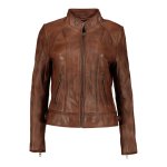 Women's Elba Waxed-brown Leather Jacket - - 4XL