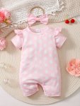 Infant's Vintage Style Floral Print Bodysuit Ruffle Decor Short Sleeve Onesie Baby Girl's Clothing