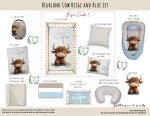 Cot Duvet Bedding Farm Highland Cow Beige And Blue Set