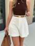 Women's Solid Color Fold Pleated Loose Casual Versatile Shorts Business Attire