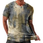 Short Sleeve Tops For Men Trendy Casual V Neck Fitted T Shirt Vintage Abstract Brushstroke Art Print Basic Tees Lightweight Comf
