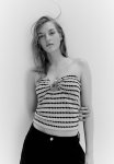 Bead-detail Textured-knit Tube Top - Cream Striped