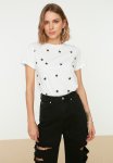Star Printed Regular Fit Crew Neck Knitted T-Shirt - White