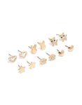 Kids Gold Glitzy Cat & Heart Stud Earrings 6-PACK