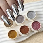 6PCS Metallic Mirror Nail Glitter Powder Set - Hypoallergenic Easy-to-use Chrome Pigment Flakes For Uv Gel & Acrylic Manicures -