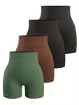 4PCS Solid Color Workout Shorts High Stretch Seamless Fitness Slimming Yoga Shorts Women's Activewear