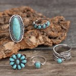5PCS Boho Style Stacking Rings Inlaid Turquoise Trendy Leaf Flower Design Exaggerated Jewelry Mix And Match For Daily Outfits