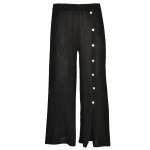 Button Detail Front Slit Linen Mix Pant - Black L xl