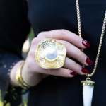 Textured Circle Giant Pearl Ring - Gold Free