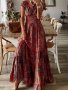 Paisley Print Ruched Trim V-neck Dress Vacation Style Short Sleeve Shirred Waist Maxi Dress For Spring & Summer Women's Clothing