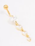 Goldair Gold Plated Surgical Steel Cubic Zirconia Bezel Set Drop Belly Bar