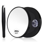 Elevatetech 30X Magnifying Mirror With Suction Cups Magnified Makeup Mirror Round Shower Mirrors Stainless Steel Tweezer For Mak