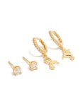 Goldair Gold Plated Cubic Zirconia Stud & Bird Huggie Earrings 2-PACK