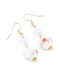 Goldair Gold Pearl Pink & Purple China Painted Flowers Drop Earrings