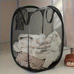 1 2PCS Multi Color Pop-up Laundry Basket With Handles - Modern Style Plastic Mesh Foldable Dirty Clothes Storage Basket Bathroom