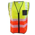 2TONE Lime orange Reflective Sleeveless Waist Jacket White Pvc Tape LVL3 Zip Id White Pvc Tape