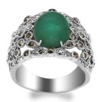 Broadband Sterling Silver Chalcedony & Marcasite Ring - Size: 8 Q 1/2