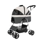 Foldable Pet Stroller For Small & Medium Dogs Detachable Carrier With 4 Wheels Breathable Mesh Large Capacity Net Bag Max Load 4