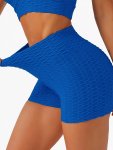 Solid Seersucker Fabric Yoga Shorts Stretchy Butt Lifting Honeycomb Sports Biker Shorts Women's Activewear