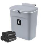 9L Sturdy Hanging Kitchen Trash Can With Lid-compost BIN&100 Bags - White