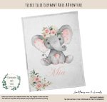 Personalised Fleece Blanket Ellie Elephant Rose Adventure