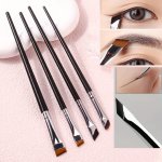4PCS Eyeliner Brush Set Ultra-fine Angled & Flat Head Precision Sickle Design For Liquid Eyeliner & Eyebrow Application Soft Syn