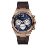 Guess Equity Brown Coffee Multifunction Watch With Blue Dial