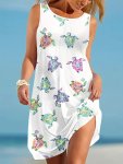 Sea Turtle Print Loose Tank Dress Casual Sleeveless Dress For Spring & Summer Women's Clothing