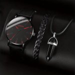 3PCS SET 1 Round Men's Quartz Watch And 1 Bracelet 1 Necklace Ideal Choice For Gifts