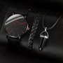 3PCS/SET 1 Round Men's Quartz Watch And 1 Bracelet 1 Necklace Ideal Choice For Gifts