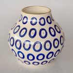 White & Blue Circles Ceramic Vase Gold Trim 37X34CM