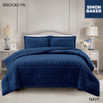 Simon Baker - Brooklyn Luxury Sherpa Jacquard Comforter Set - Navy - Navy