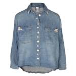 Button Detail Boxy Denim Shirt - Light Blue Free