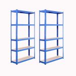 2 Blue Units Of 5 Tier Shelf Galvanised Steel Shelving 180X90X30 Cm