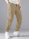 Men's Solid Colour Street Style Loose Fit Cargo Pants Comfy Breathable Casual Joggers For Men's Outdoor Activities