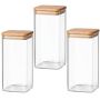 3 Pack - Square Glass Storage Container With Bamboo Lids - Transparent
