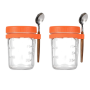 2 Pack Glass Jar With Spoon 400ML - Orange Transparent