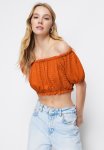 Carmen Collar Crepe Crop Knitted Blouse - Orange
