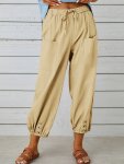 Wide Leg Capri Pants Loose Casual Drawstring Waist Pants Women's Clothing