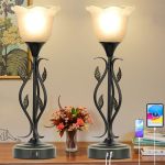 Basdien Bedside Lamps Set Of 2 Table Lamp With USB Port 3 Way Dimmable Touch Lamp Torchiere Nightstand Lamps With Rustic Vines L