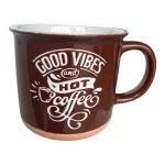 Good Vibes & Hot Coffee Brown Ceramic Coffee Mug