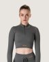 Ribbed Statement Zip-up Long Sleeve - Grey - Small
