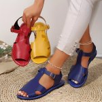 Women's Peep Toe Flat Sandals Solid Color Buckle Strap Slingback Shoes Faux Leather Summer Beach Sandals
