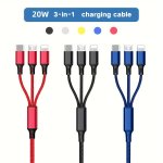 3-IN-1 Fast Charging Cable - Universal Compatible With Iphone Type-c Micro USB Devices Nylon Woven Durable And Tangle-free Desig