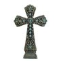 41CM Wooden Cross With Turquoise Stones In Ornate Design