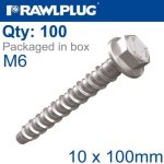 Concrete Screwbolt M6 10X100MM Hex Flange Zinc Fl X100-BOX
