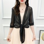 Women's Elegant Sheer Mesh Tie-front Shrug Lightweight Summer Cardigan Air-conditioning Shawl For Dresses Fashion Open Front Bol