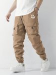 Boys Casual Sportswear Smile Face Print Lightweight Breathable Cargo Pants Slim Fit Pants With Multiple Pockets For All Seasons