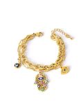 Gold-plated Hamsa Hand Charm Bracelet - Evil Eye Protection Chain Bracelet