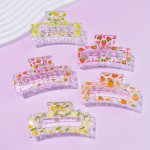 1PC Cute Cartoon Fruit Printed Hair Claw Clips Transparent Large Hollow Out Hair Grips With Strawberry Lemon Orange Designs Perf